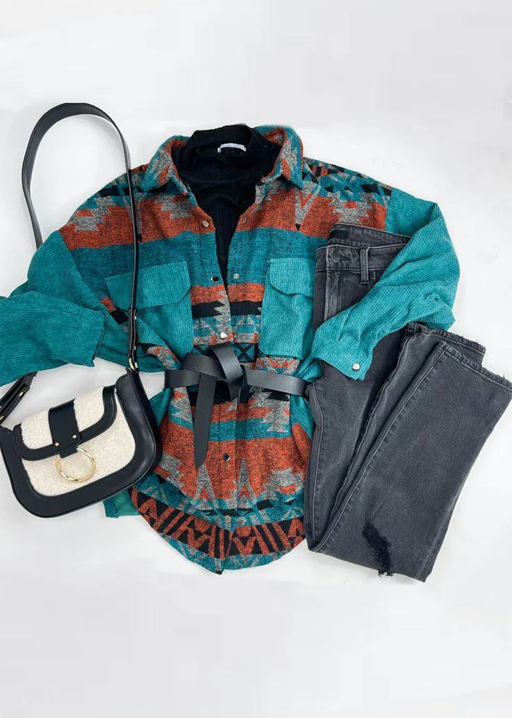 Ruby Printed Long Sleeve Jacket - Teal Green ***FINAL SALE***