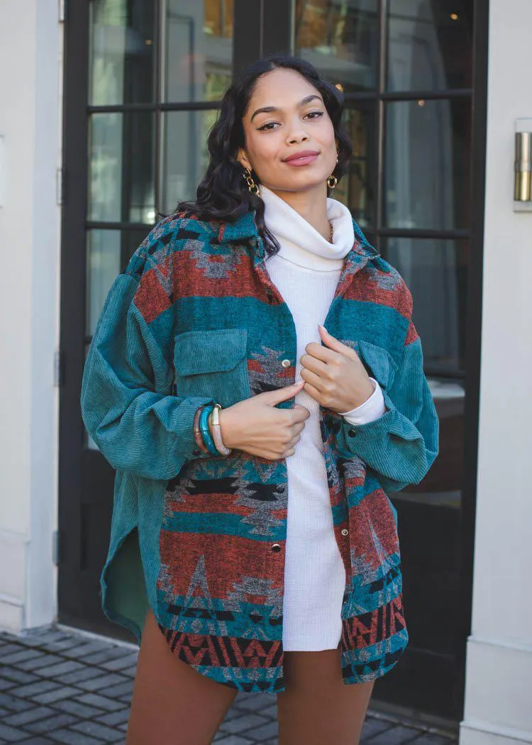 Ruby Printed Long Sleeve Jacket - Teal Green ***FINAL SALE***