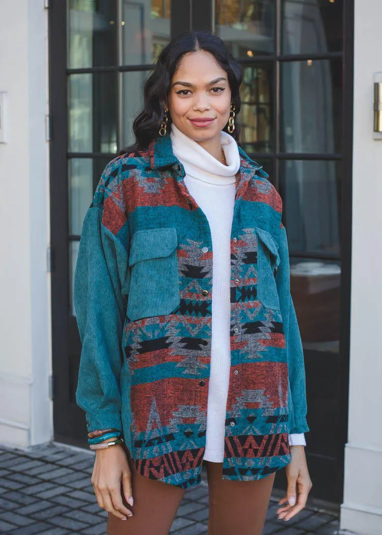 Ruby Printed Long Sleeve Jacket - Teal Green ***FINAL SALE***