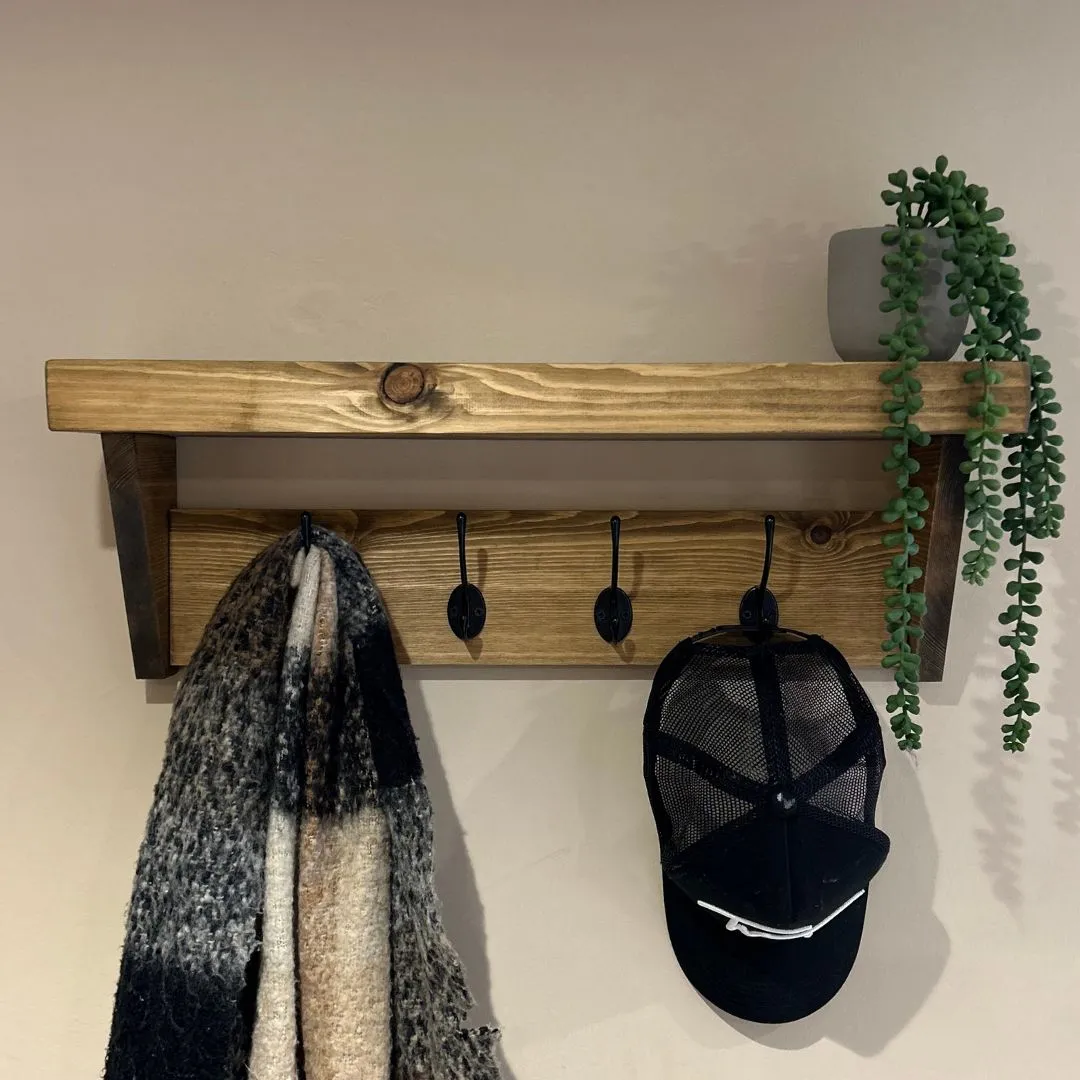 Rustic Canopy Coat hook shelf - Black coat hooks