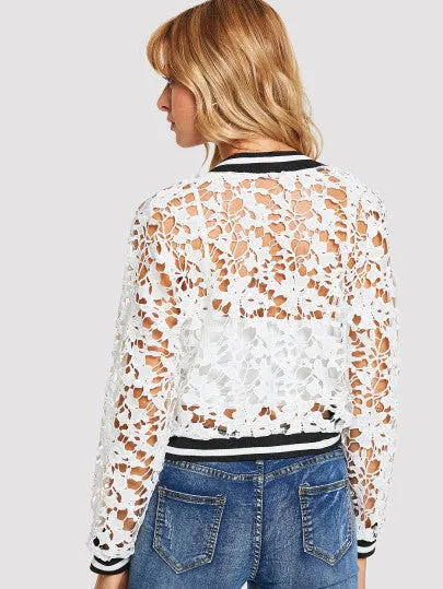 Sheer Lace detail bomber jacket