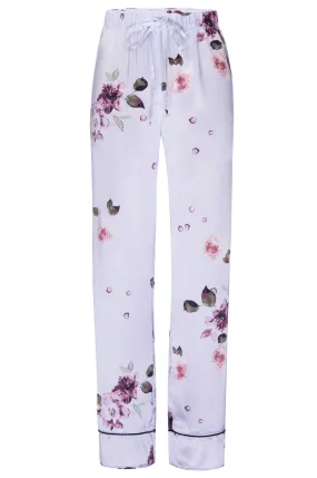 Silk Charmeuse PJ Pants: Light Blue Floral Print