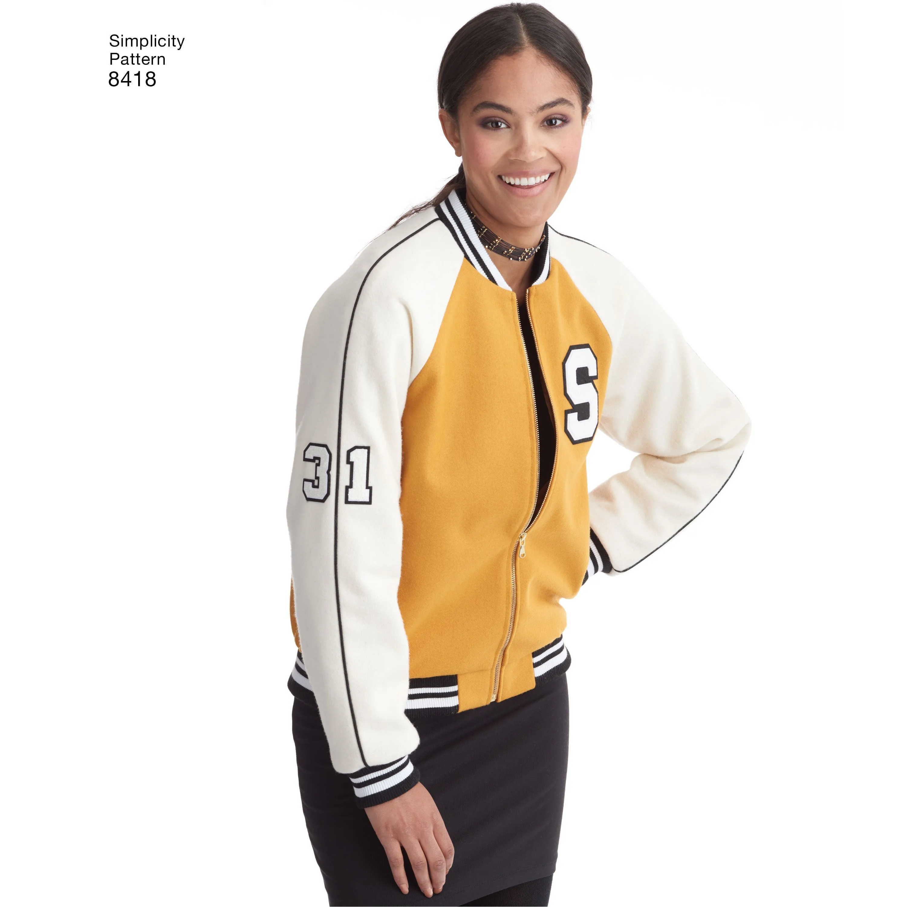 Simplicity Pattern 8418 Women's Lined Bomber Jacket with Fabric & Trim Variations