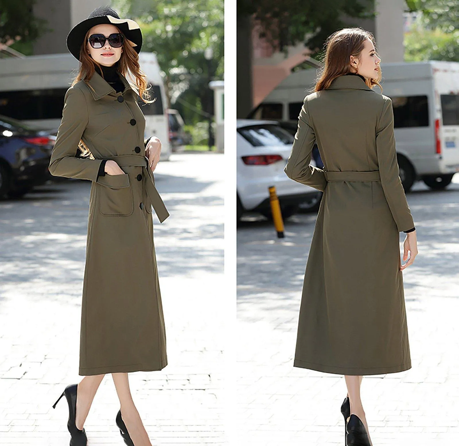 Single Breasted Belted Long Trench Coat