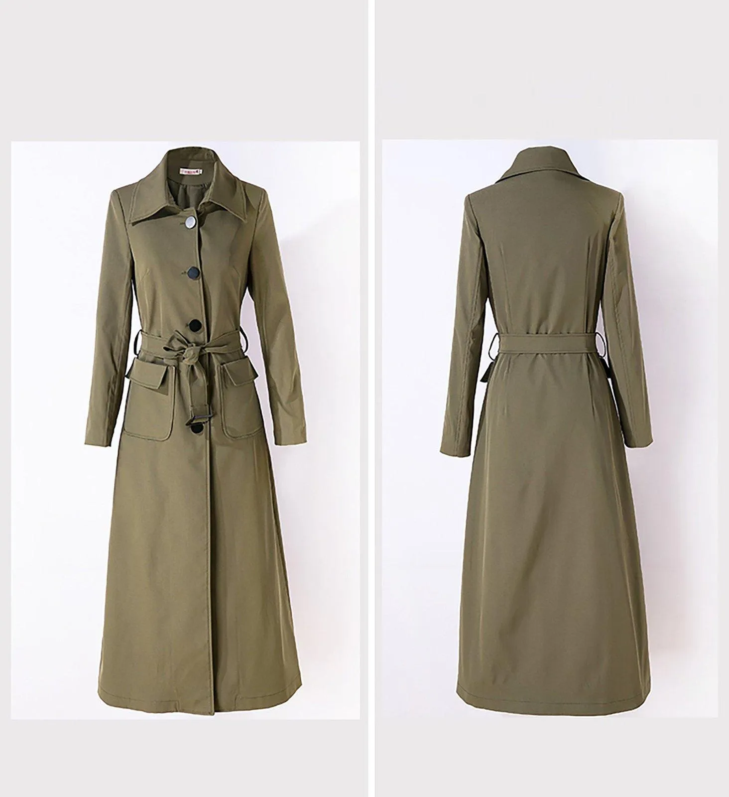 Single Breasted Belted Long Trench Coat