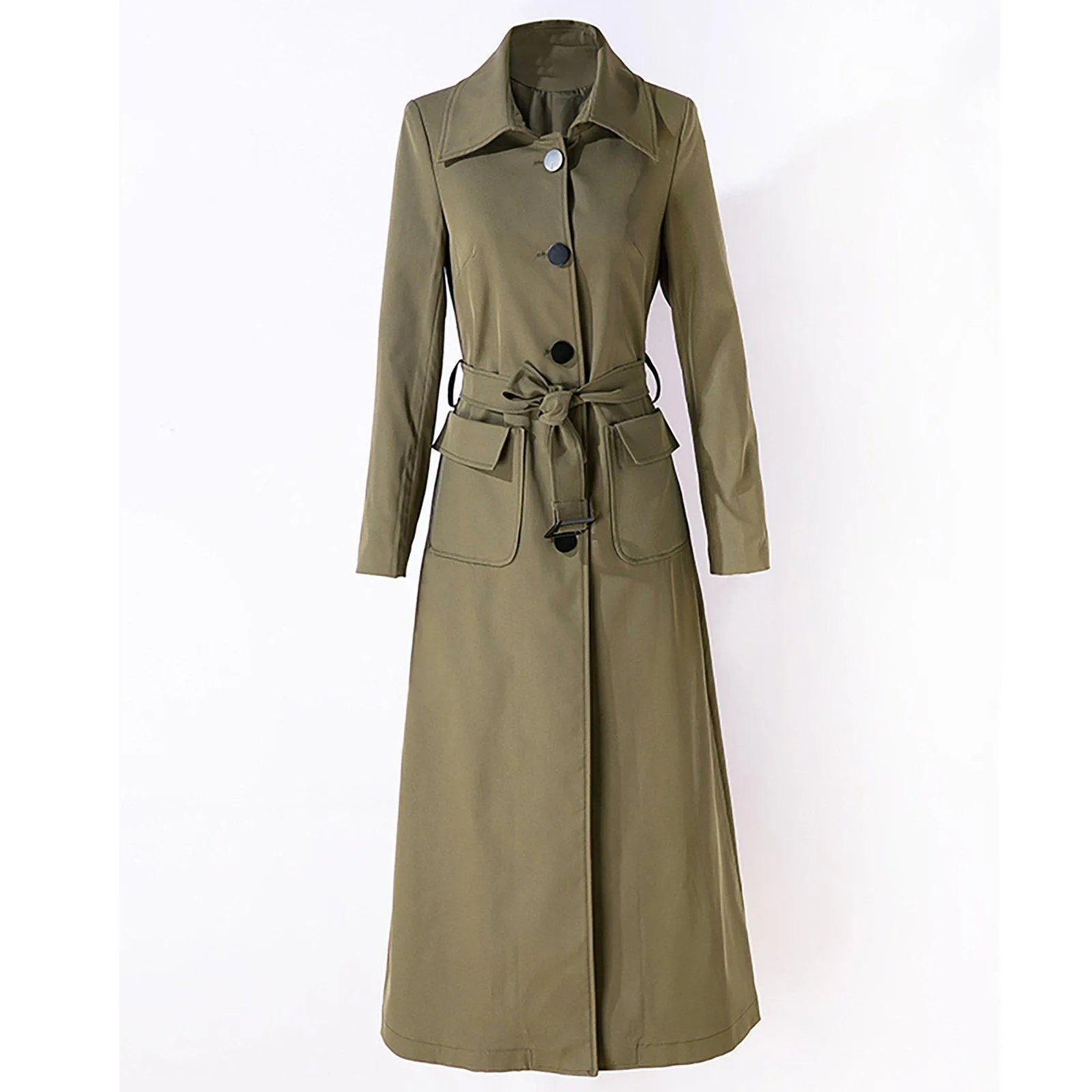 Single Breasted Belted Long Trench Coat