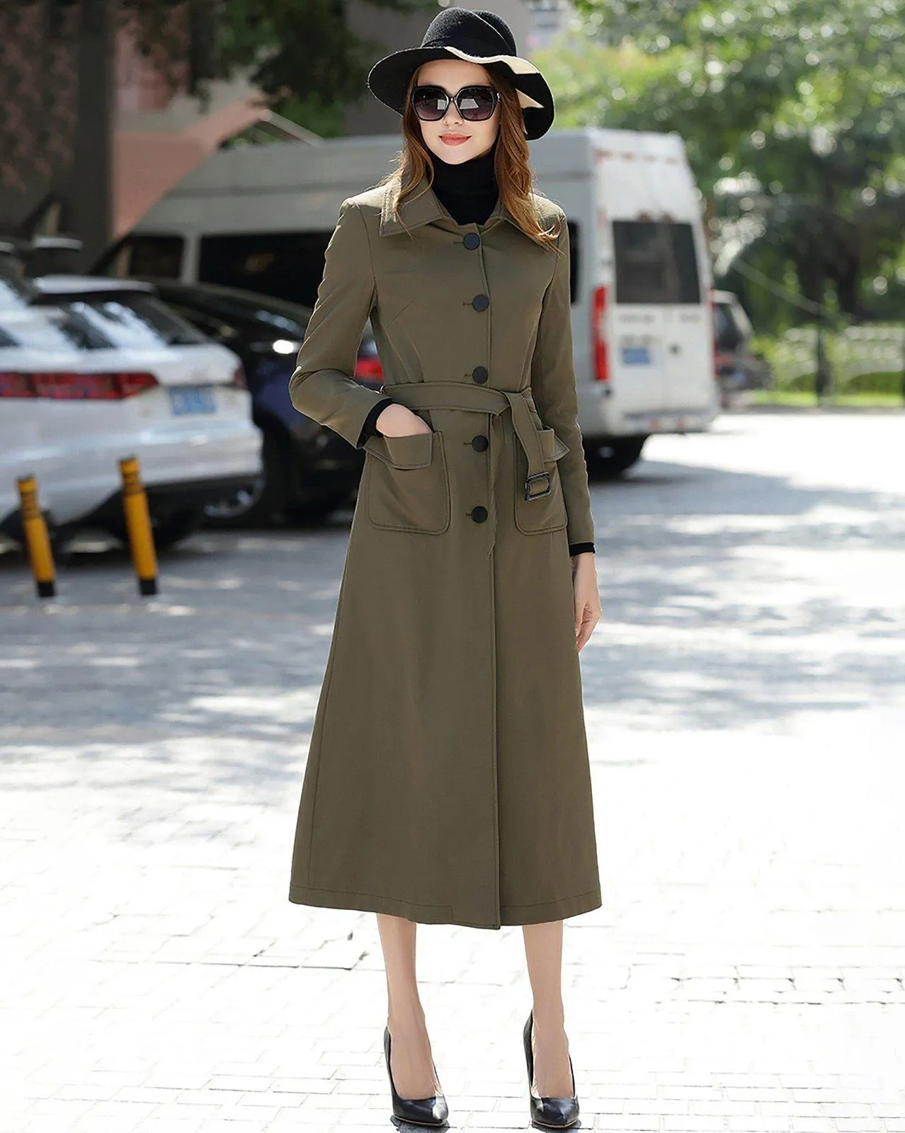 Single Breasted Belted Long Trench Coat