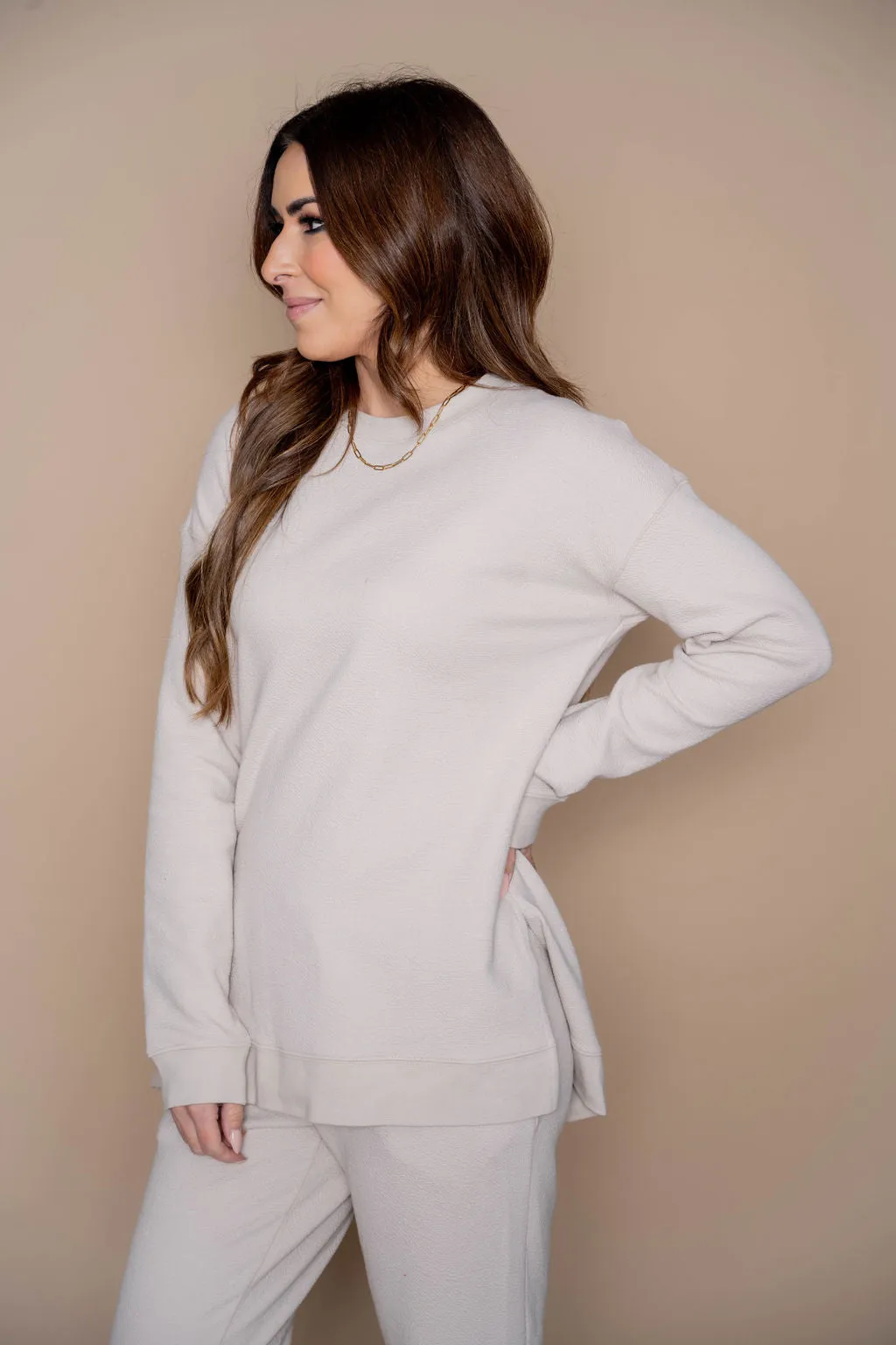 Subtle Textured Side Slit Sweatshirt