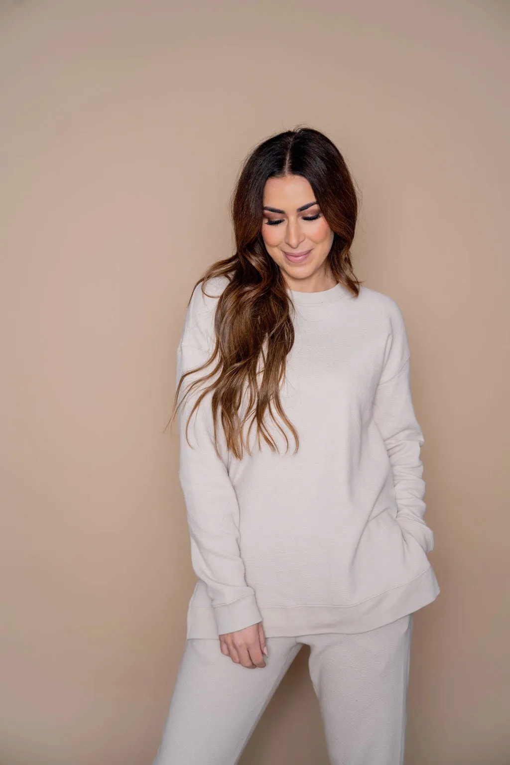 Subtle Textured Side Slit Sweatshirt