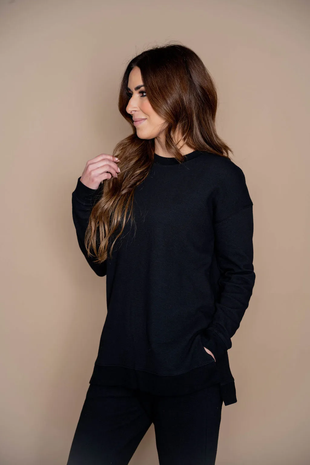 Subtle Textured Side Slit Sweatshirt