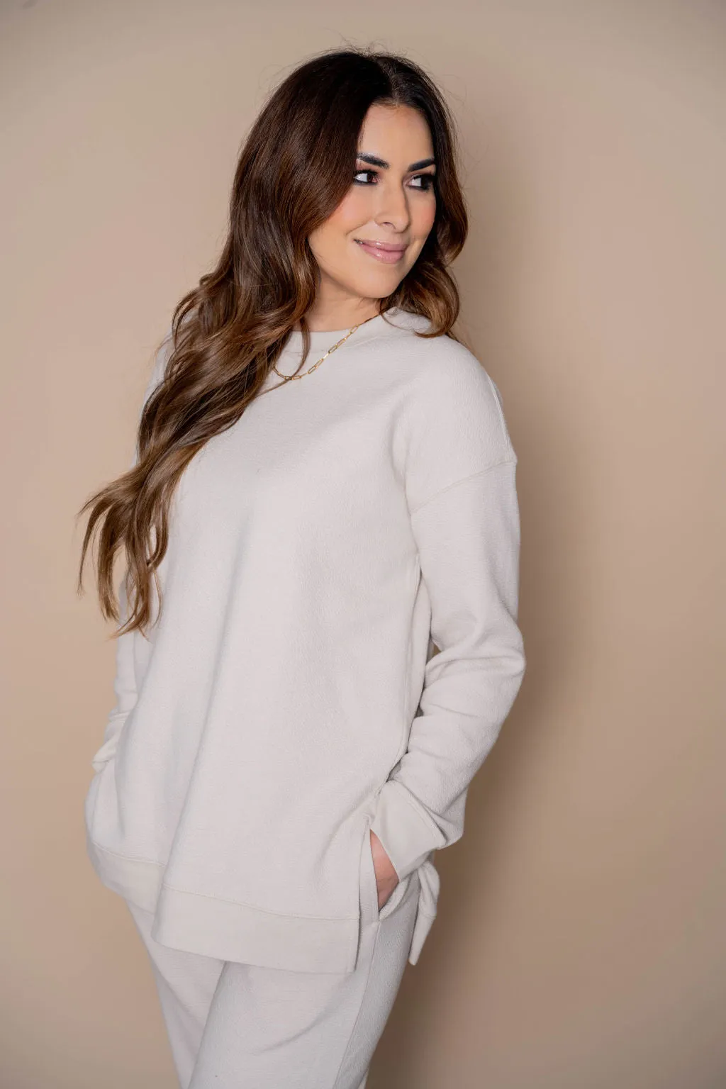 Subtle Textured Side Slit Sweatshirt