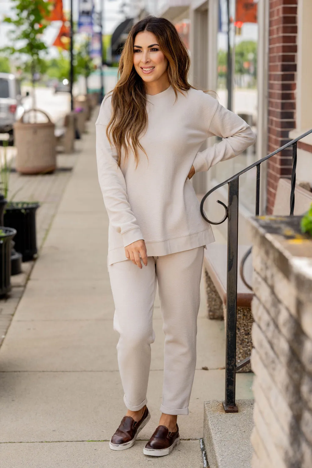 Subtle Textured Side Slit Sweatshirt