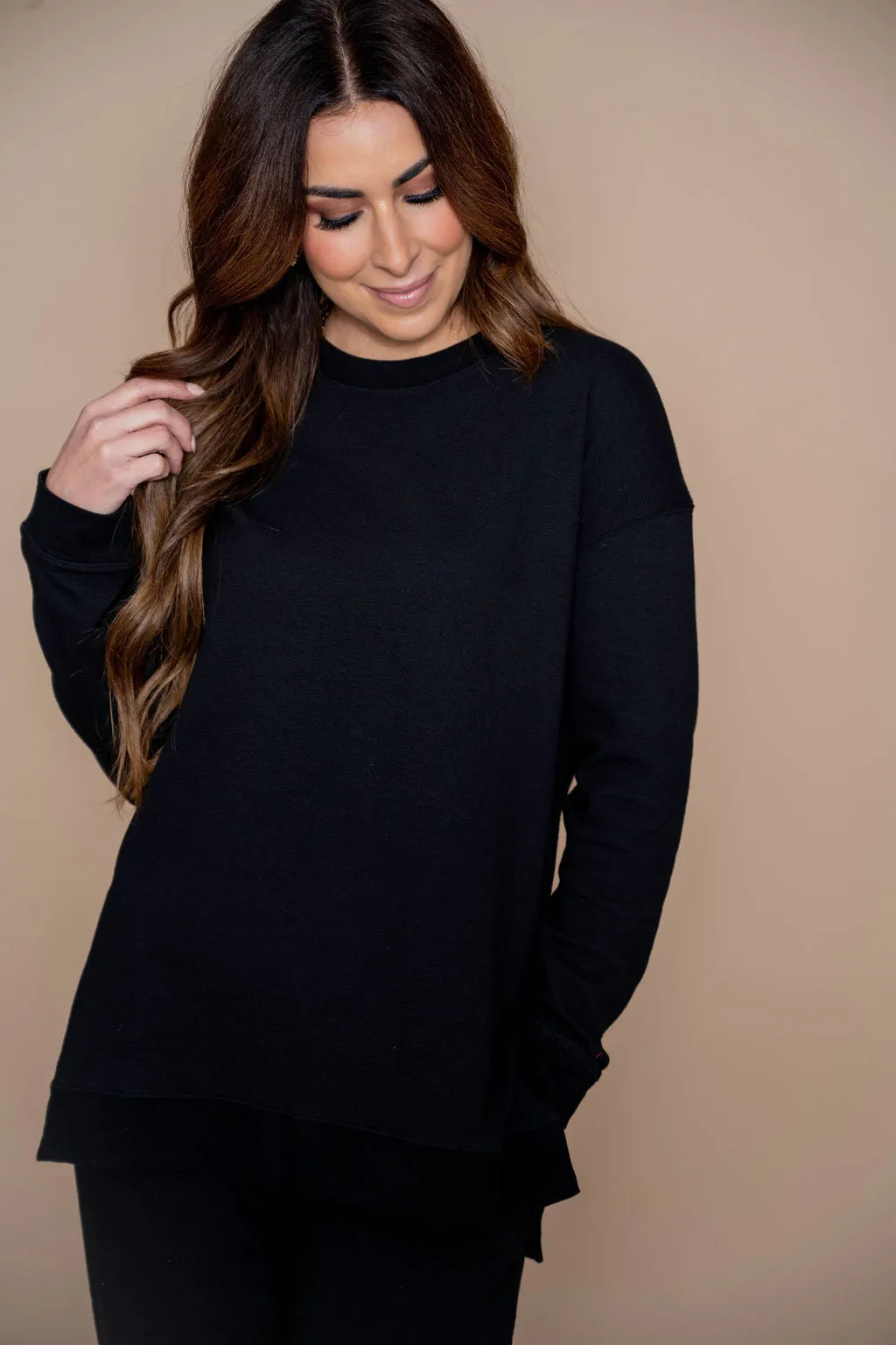 Subtle Textured Side Slit Sweatshirt