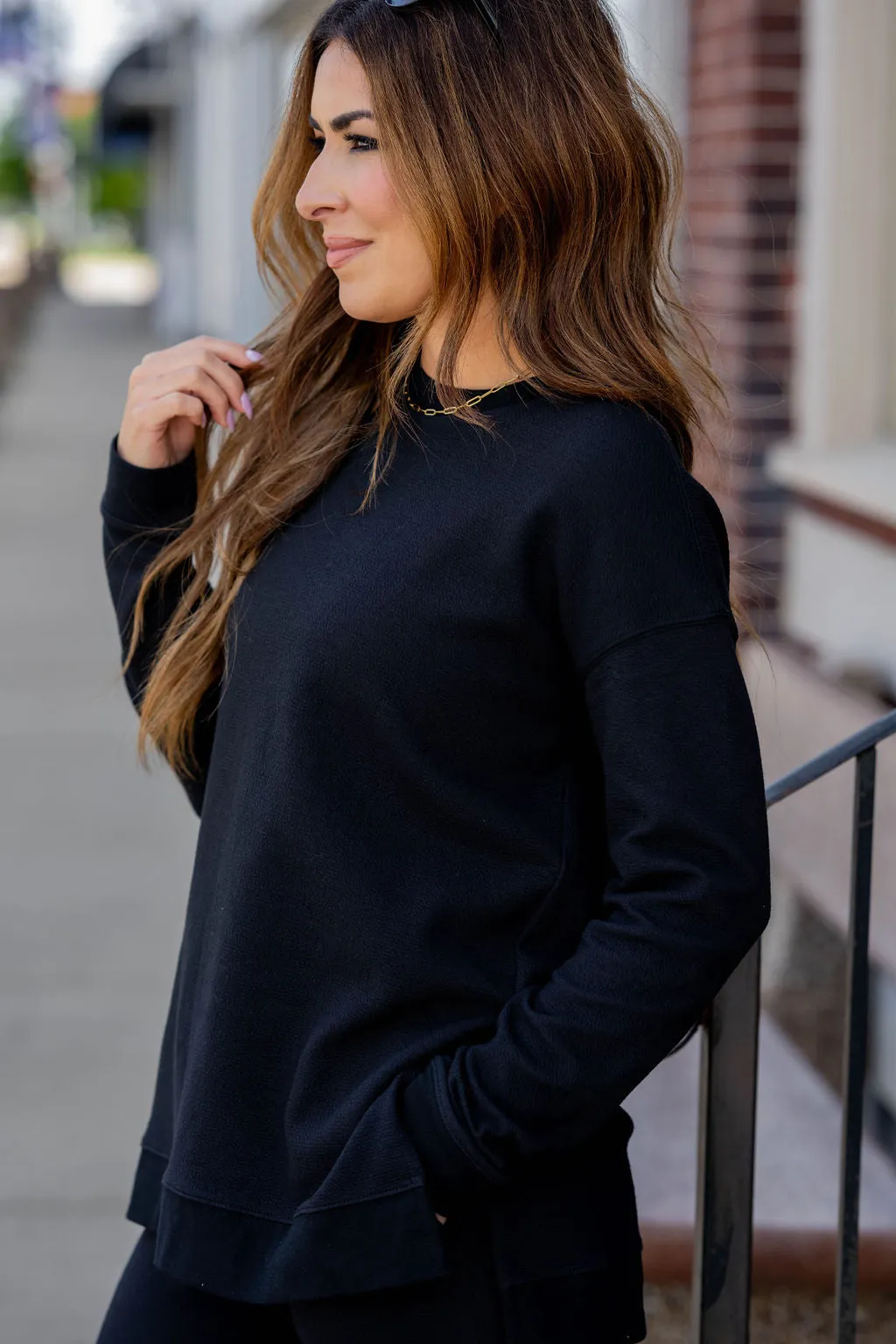 Subtle Textured Side Slit Sweatshirt