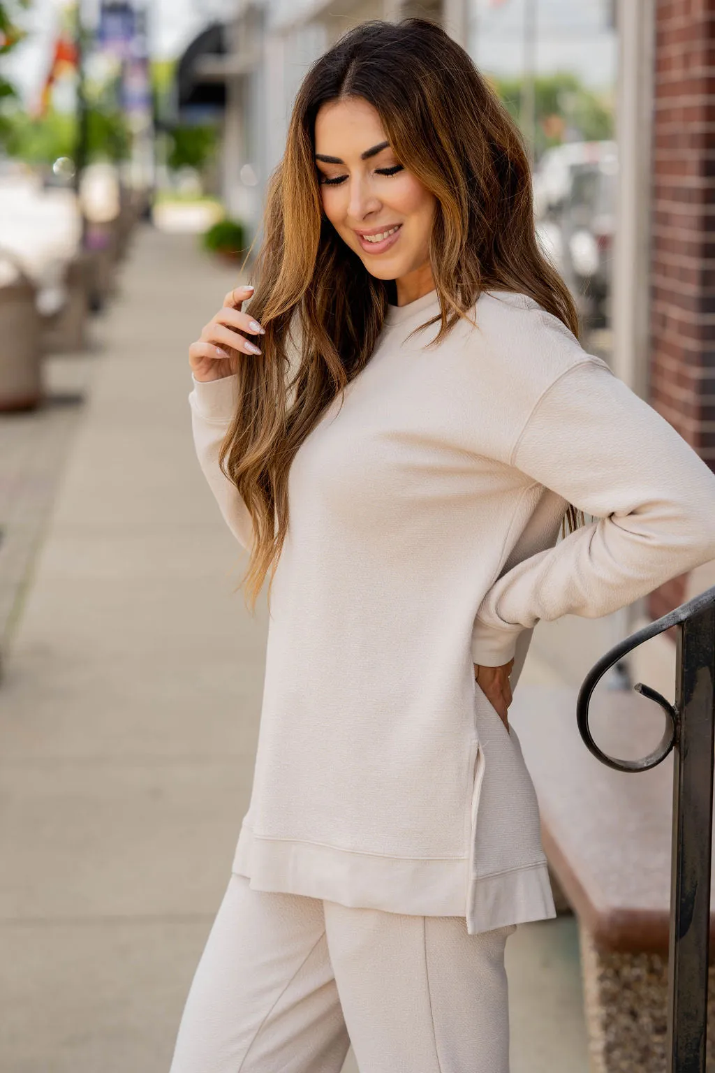 Subtle Textured Side Slit Sweatshirt