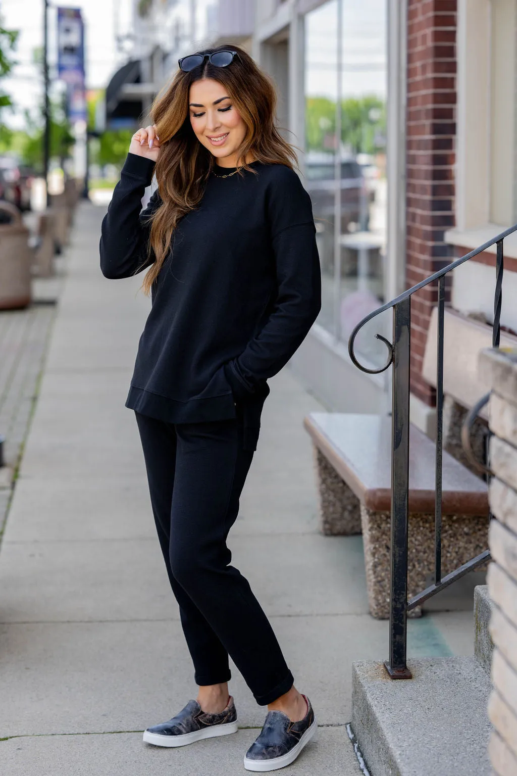 Subtle Textured Side Slit Sweatshirt