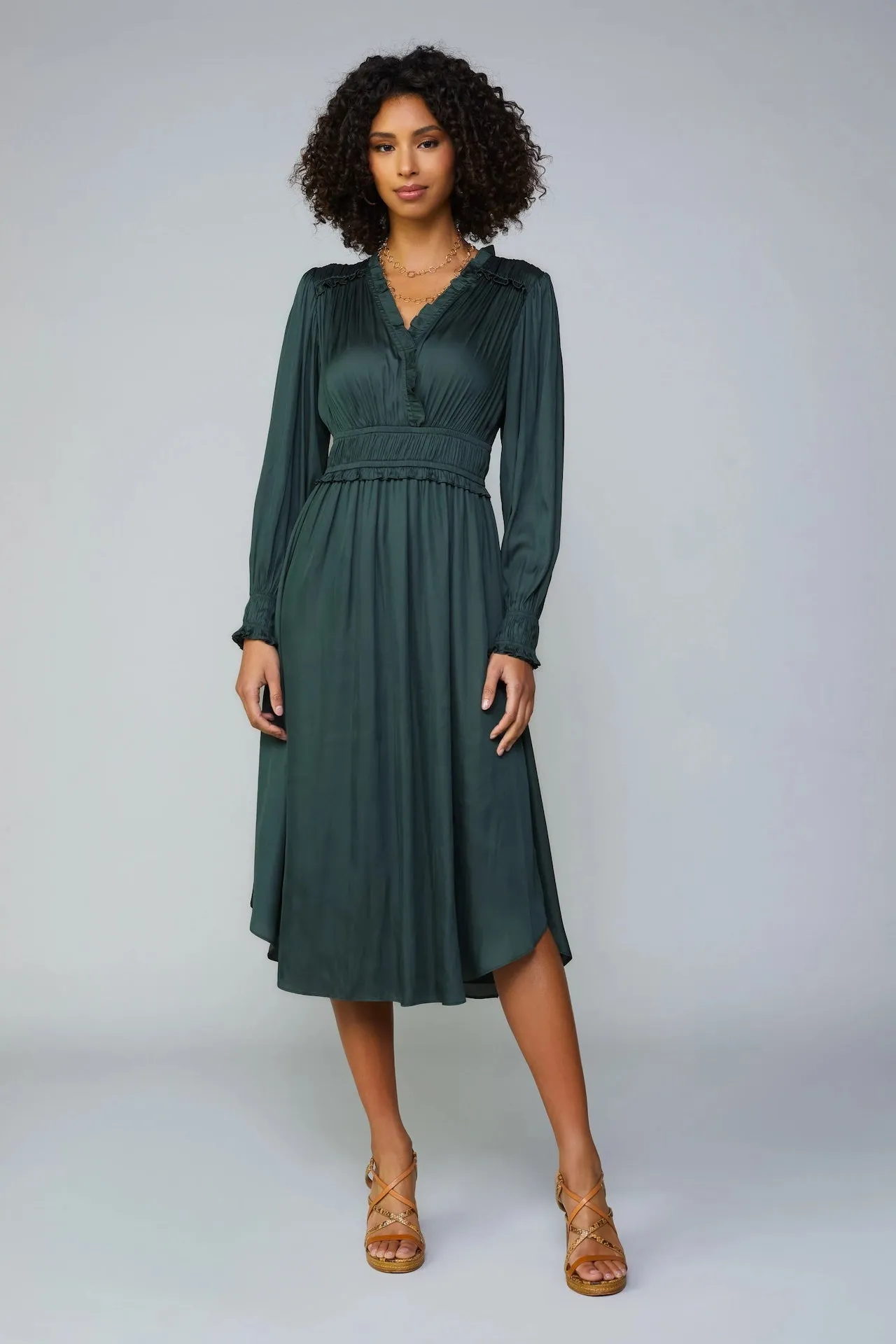 Surplice Bodice Green Midi Dress