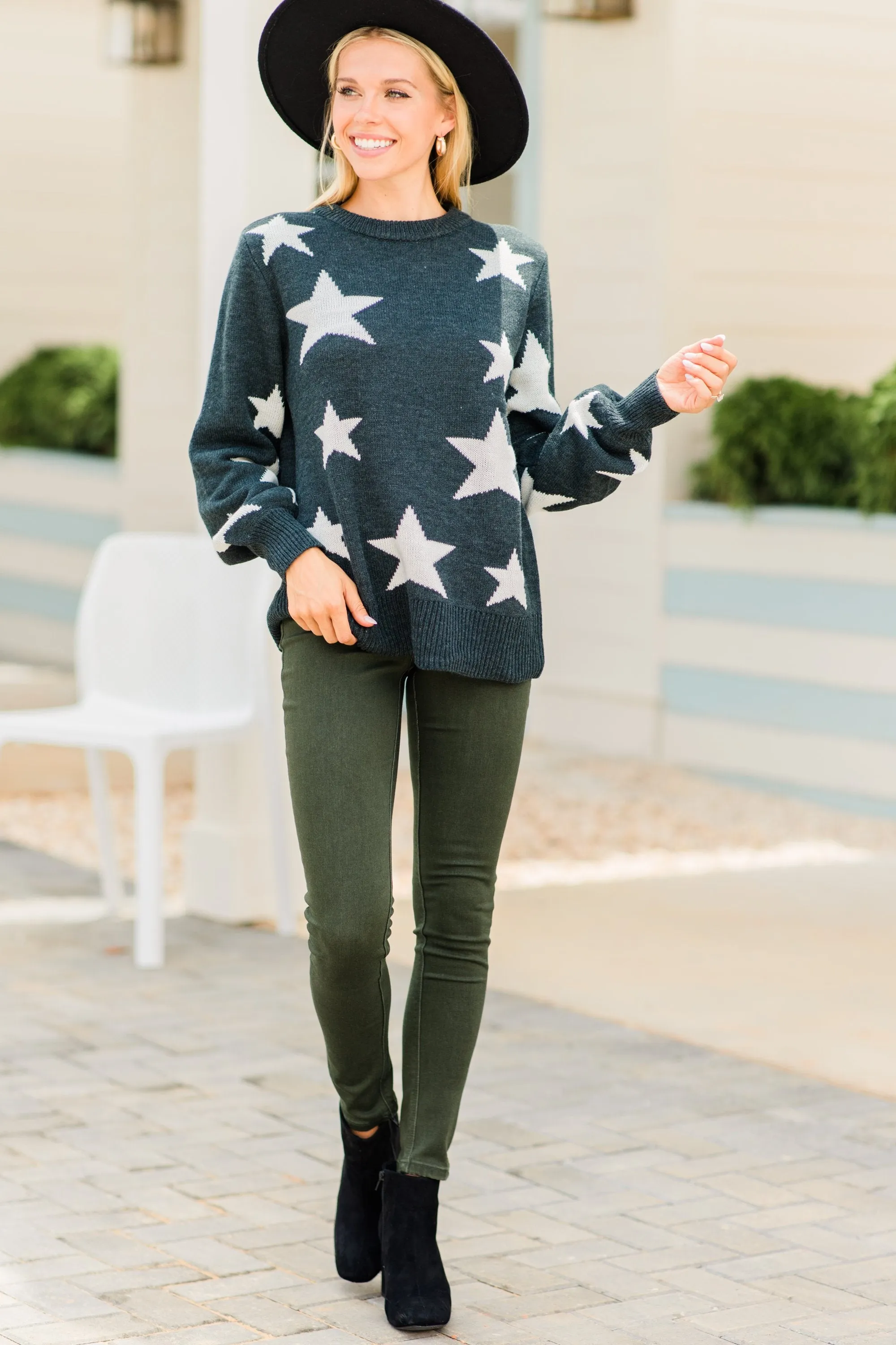 Talk About Fun Charcoal Gray Star Print Sweater