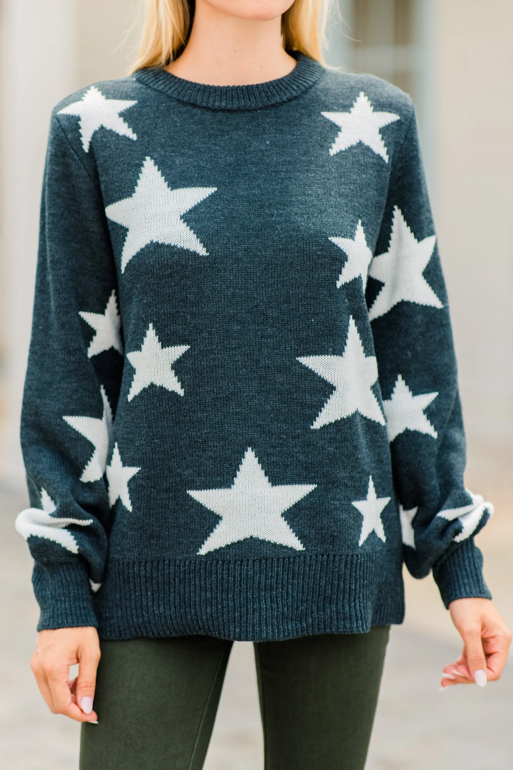 Talk About Fun Charcoal Gray Star Print Sweater