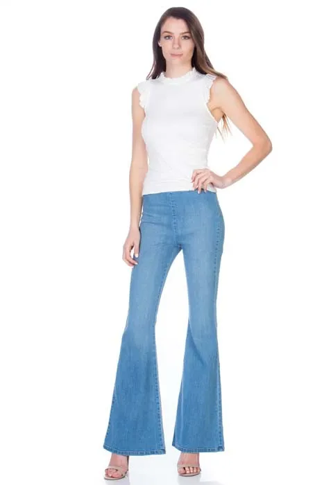 TEEK - Zipper Back Faded Denim Flare Jeans