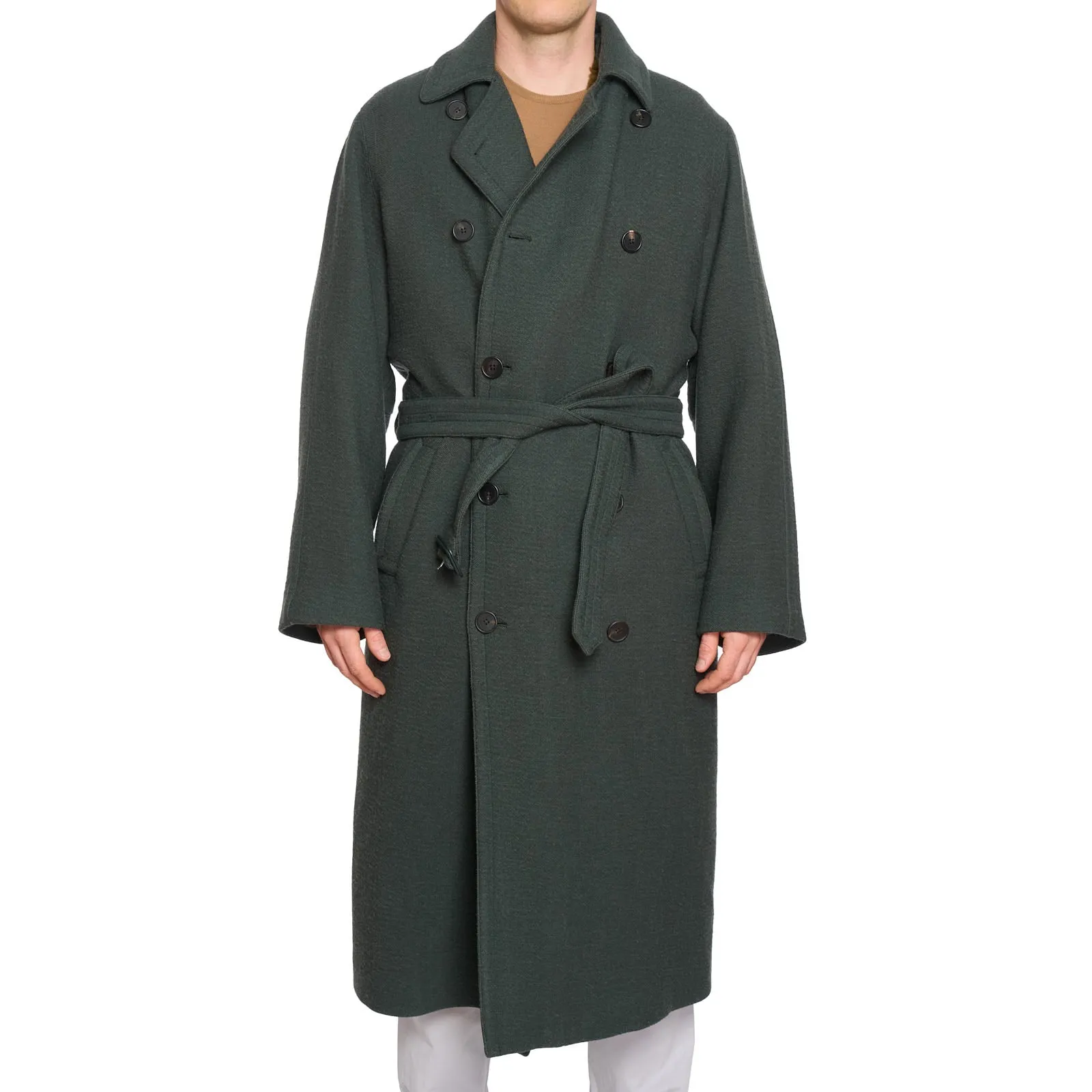 THE ROW Green BETZO Removable Lining Double Breasted Coat NEW L