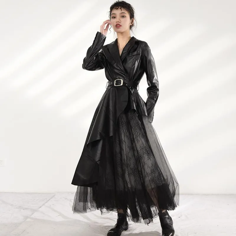 Tomiju Vegan Leather Irregular Trench Coat