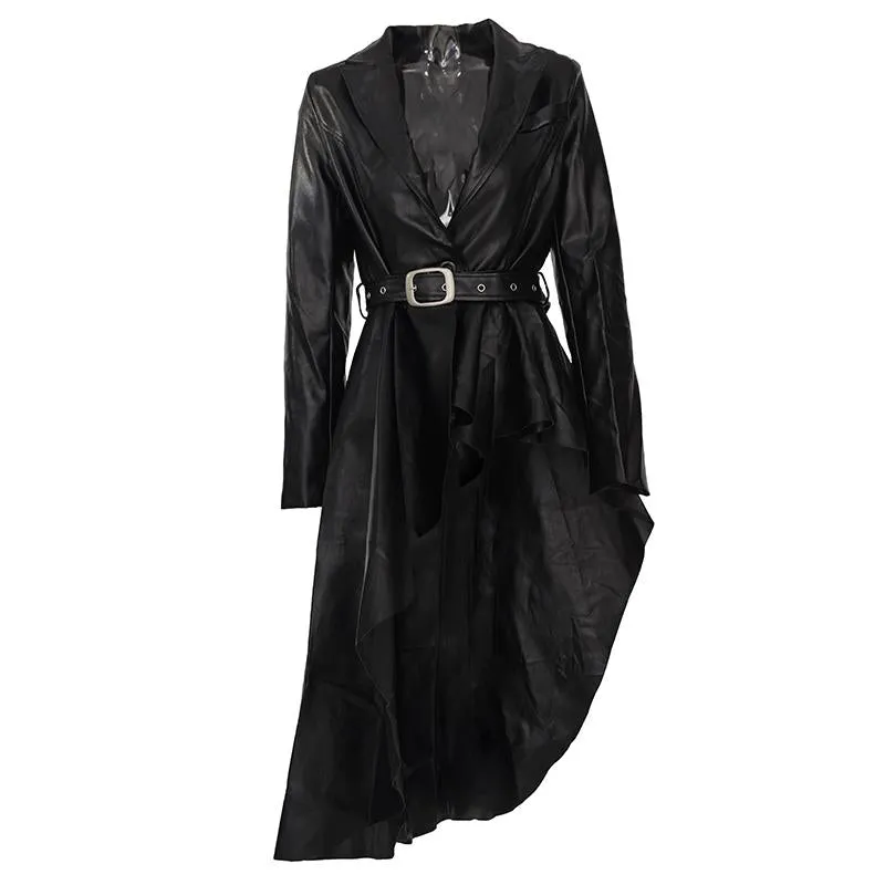 Tomiju Vegan Leather Irregular Trench Coat