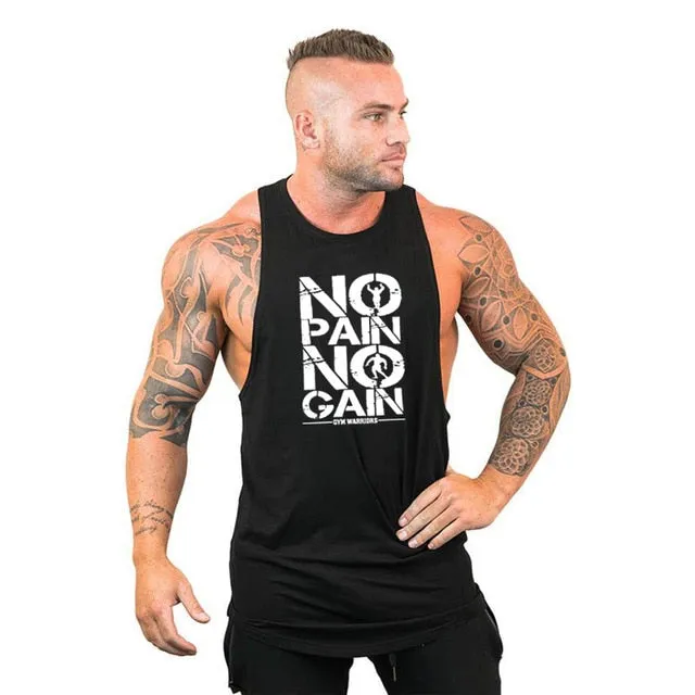 Trendy No Pain No Game Cotton Sleeveless Hooded Tank Top