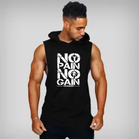 Trendy No Pain No Game Cotton Sleeveless Hooded Tank Top