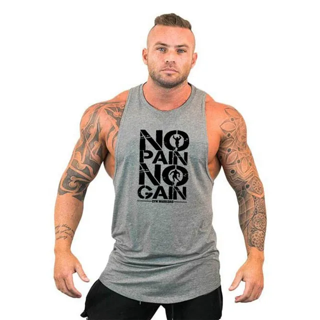 Trendy No Pain No Game Cotton Sleeveless Hooded Tank Top