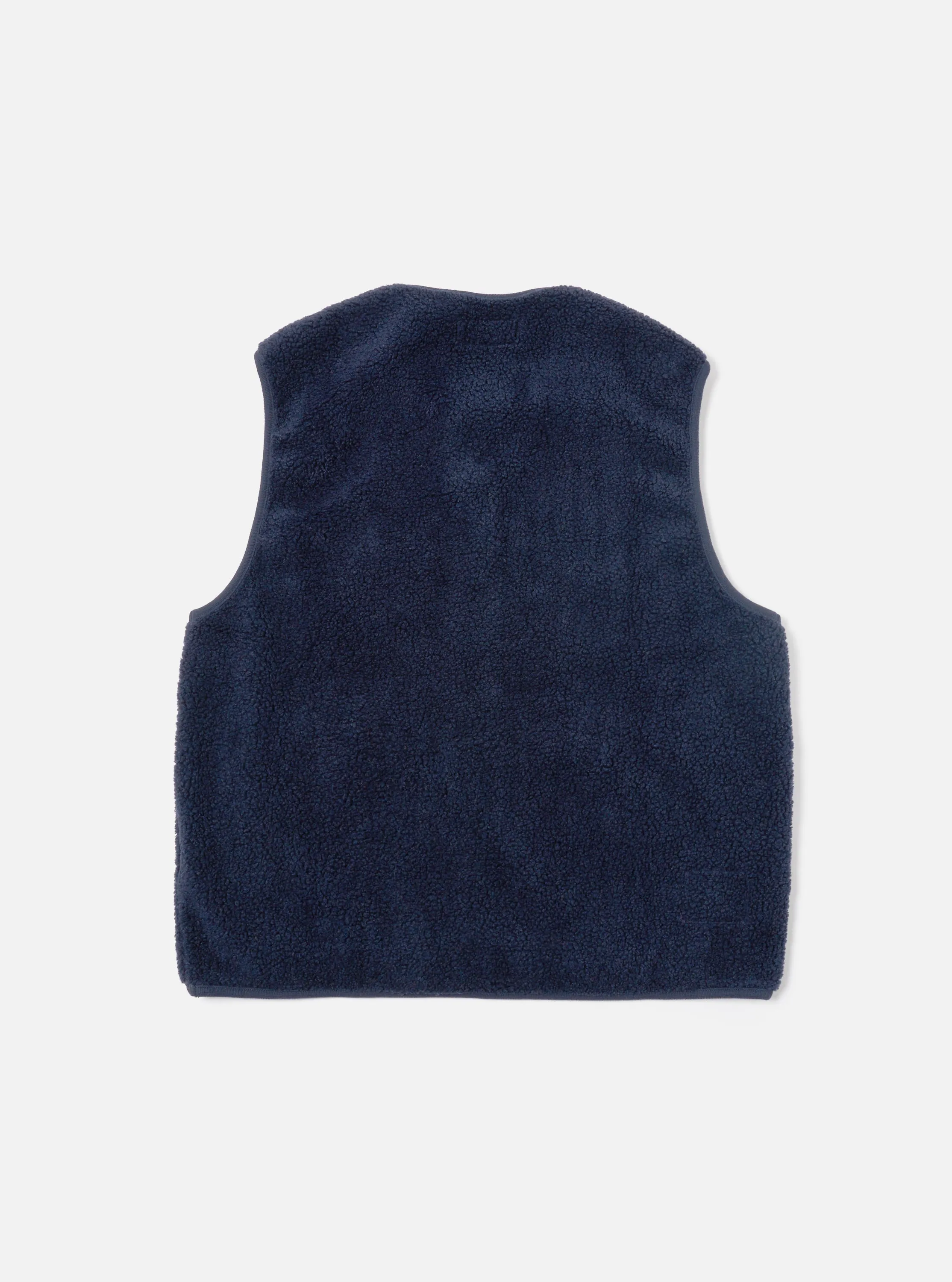 Universal Works Zip Gilet in Navy Mountain Fleece