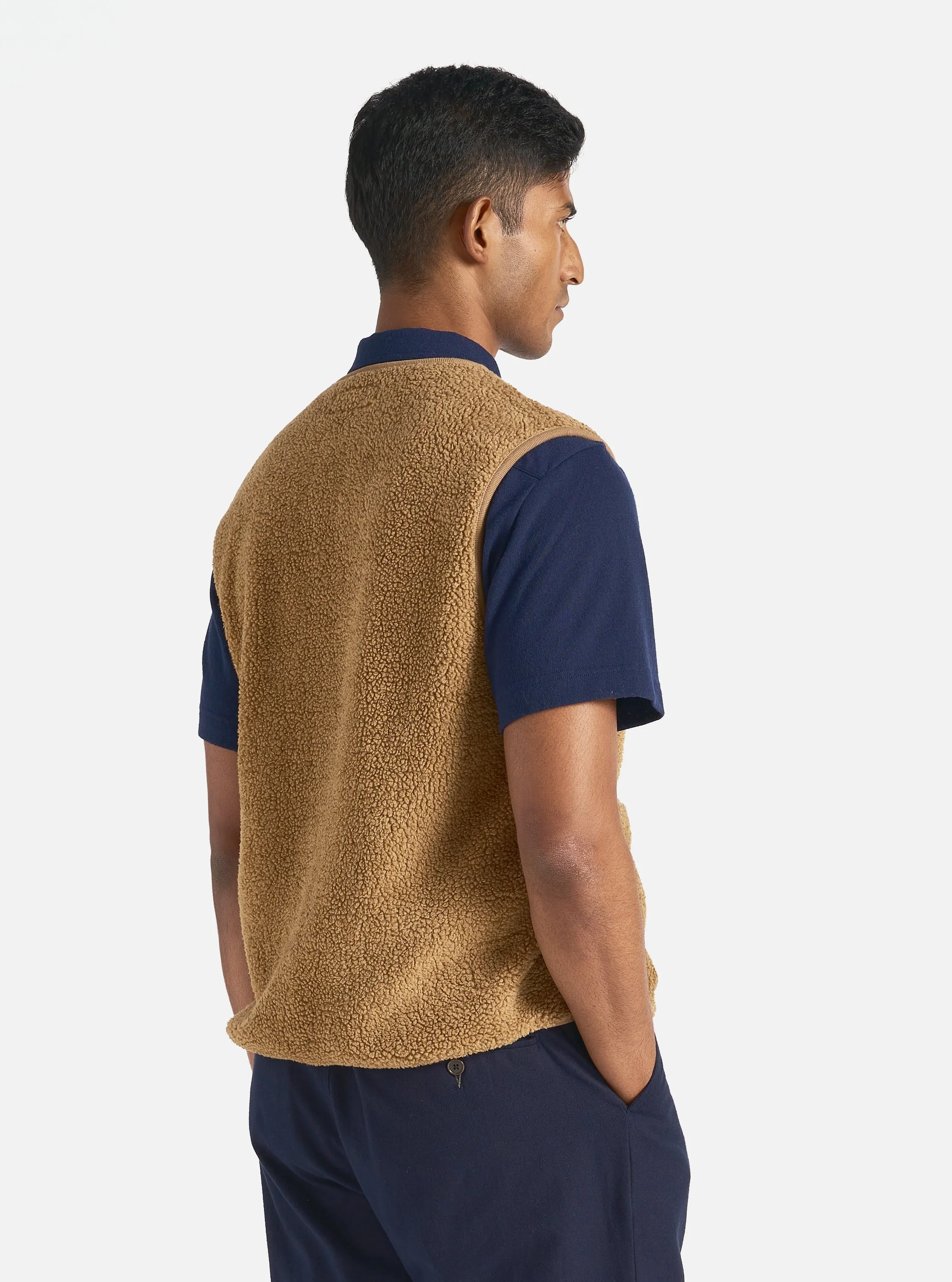 Universal Works Zip Gilet in Sand Mountain Fleece