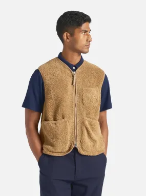 Universal Works Zip Gilet in Sand Mountain Fleece