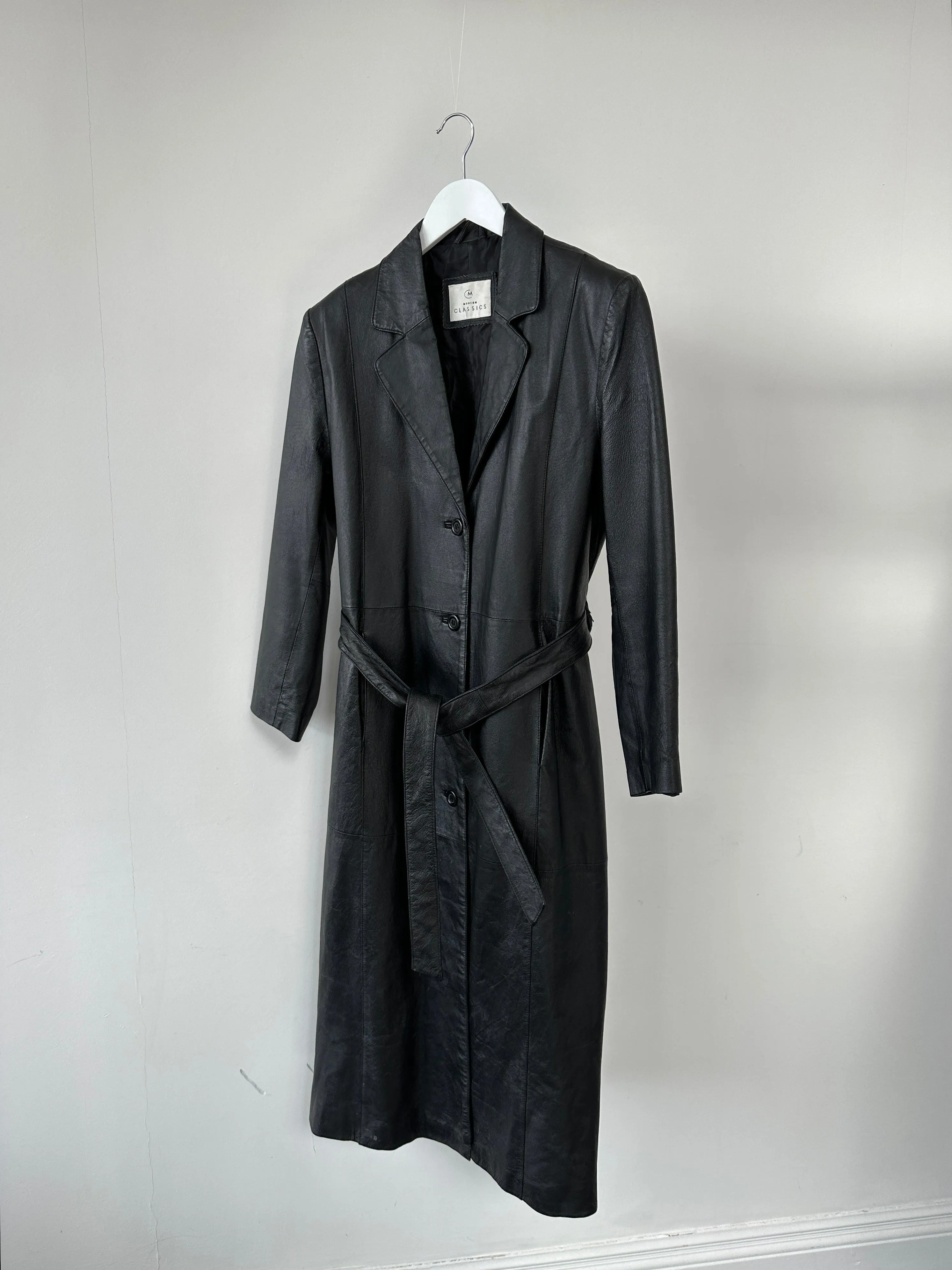 Vintage Belted Leather Trench Coat - S/M