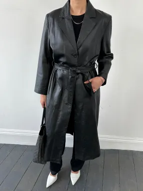 Vintage Belted Leather Trench Coat - S/M