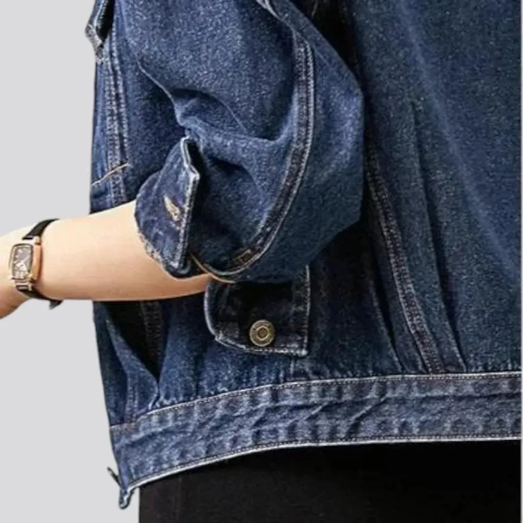 Vintage round-collar jean jacket for ladies