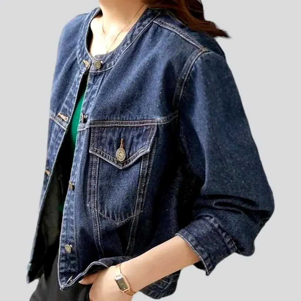 Vintage round-collar jean jacket for ladies