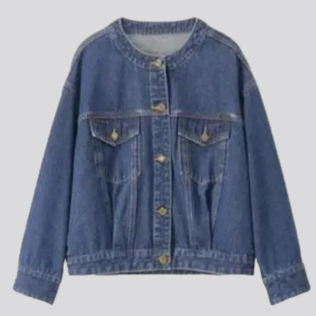 Vintage round-collar jean jacket for ladies