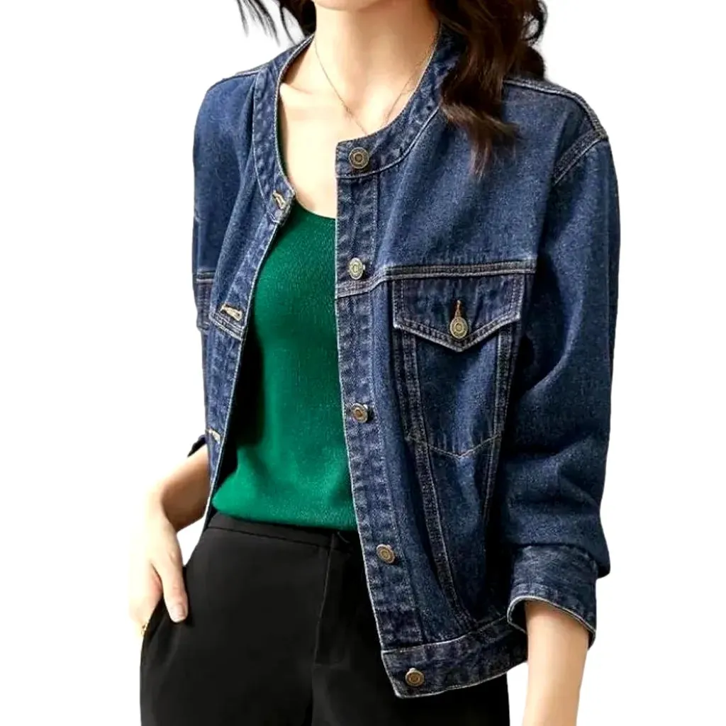 Vintage round-collar jean jacket for ladies