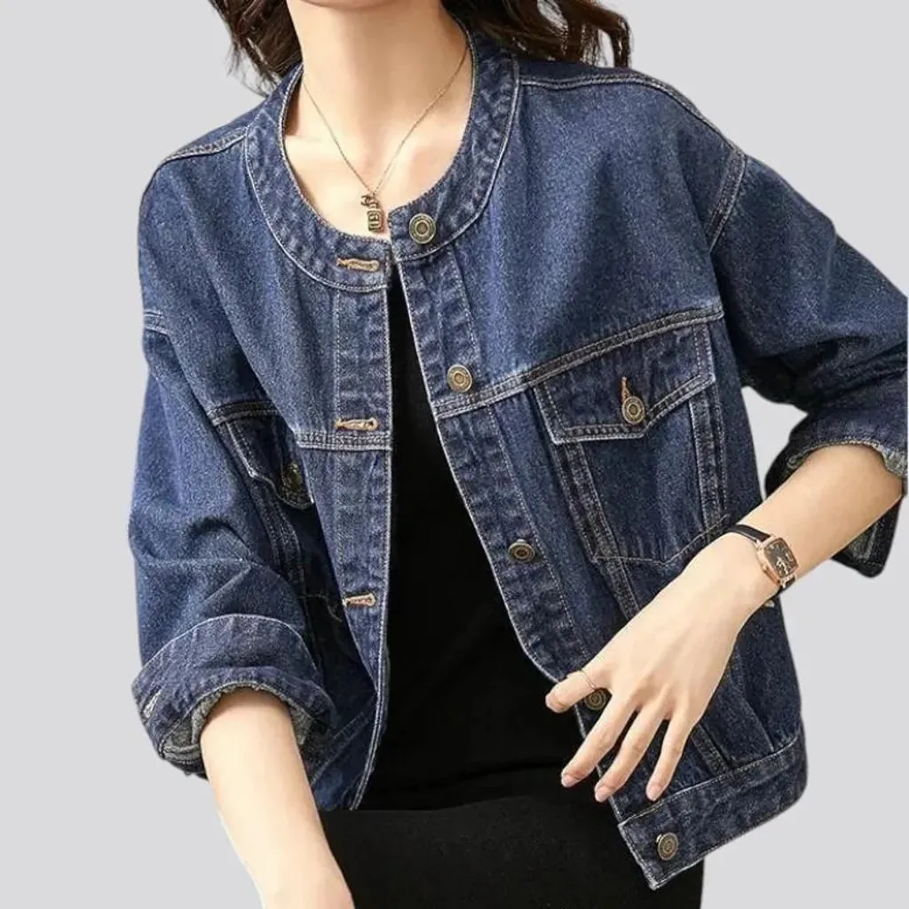 Vintage round-collar jean jacket for ladies