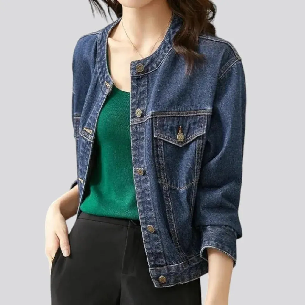 Vintage round-collar jean jacket for ladies