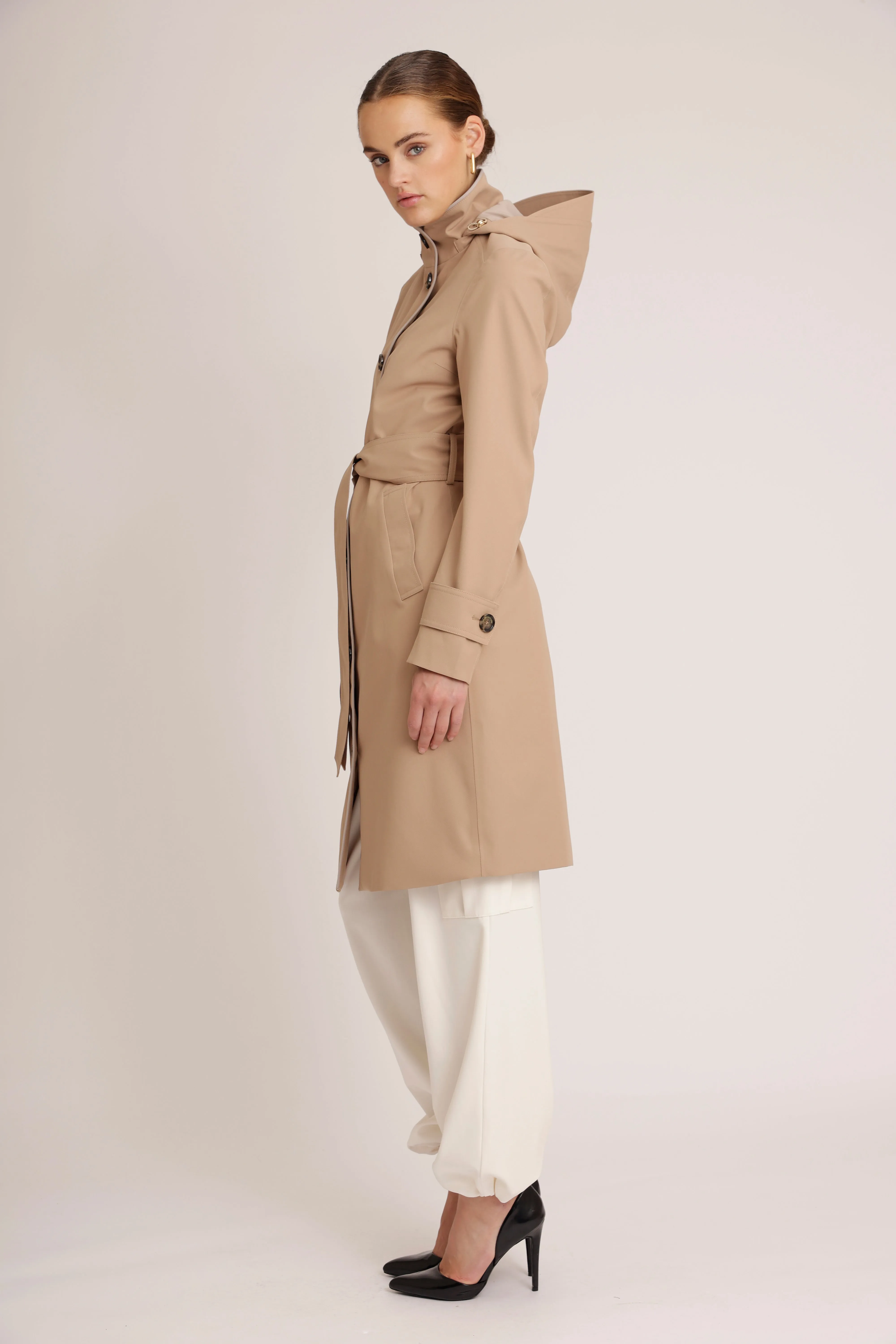 Waterproof Waistbelt RainCoat - Beige