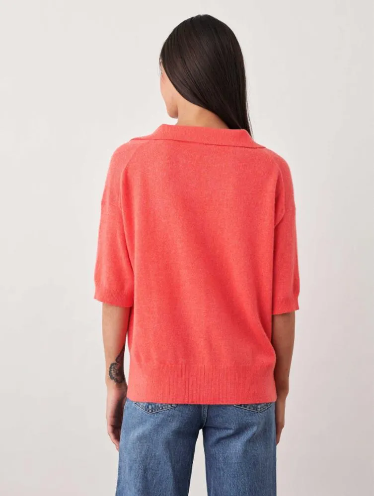 White   Warren - Cashmere Elbow Sleeve Polo Sweater in Red Ember Heather