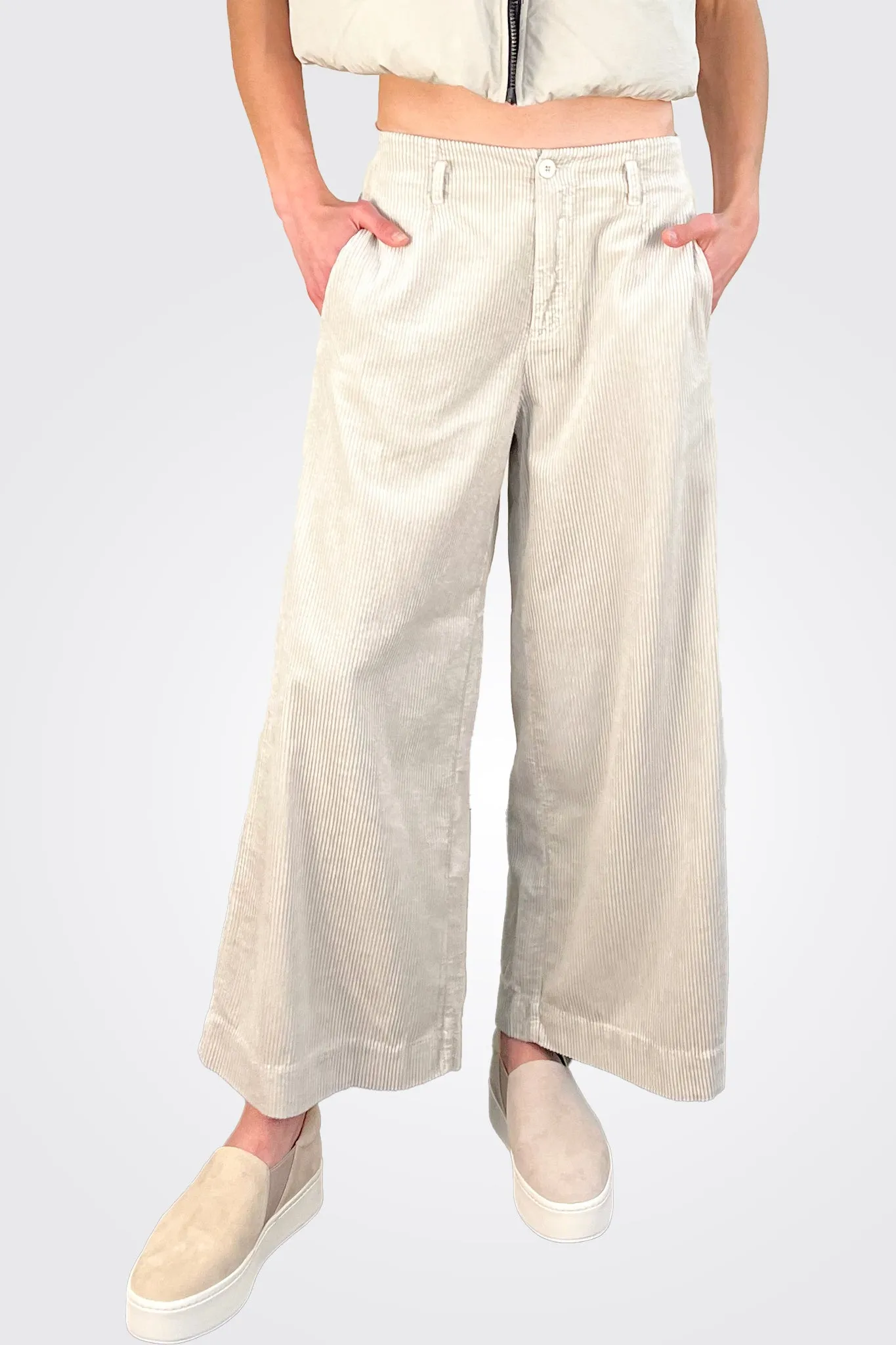 Wide Leg Corduroy Trousers - Ice