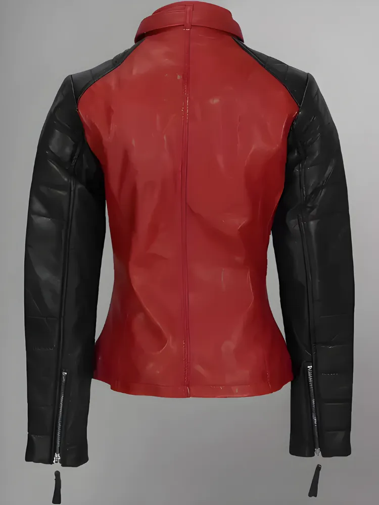 Women Red Genuine Leather Jacket With Black Diamond