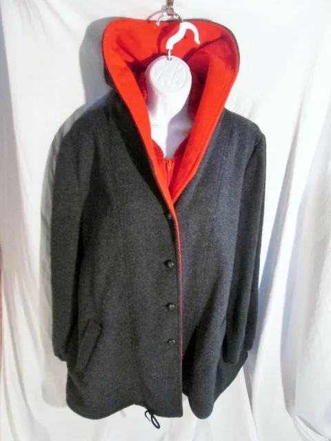 Womens Authentic Mackintosh Vest Coat Vestcoat CHARCOAL GRAY RED 4 Jacket HOOD