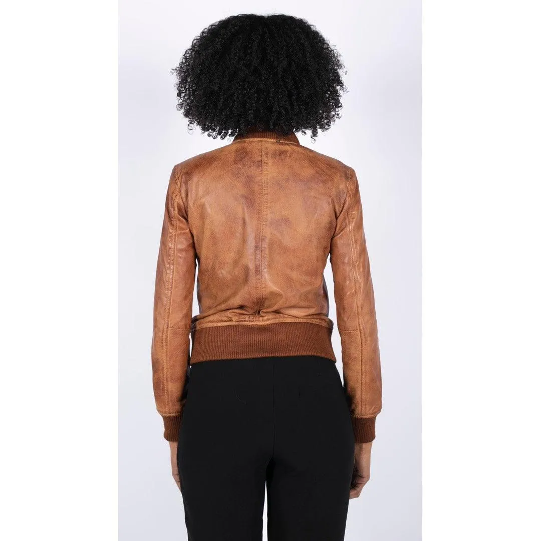 Womens Genuine Leather Bomber Jacket Real Leather Casual Varsity Vintage Casual