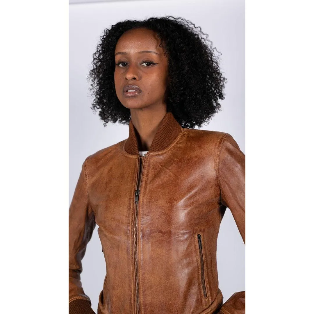 Womens Genuine Leather Bomber Jacket Real Leather Casual Varsity Vintage Casual