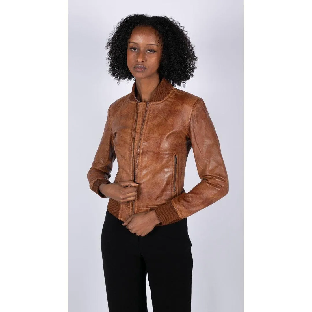 Womens Genuine Leather Bomber Jacket Real Leather Casual Varsity Vintage Casual