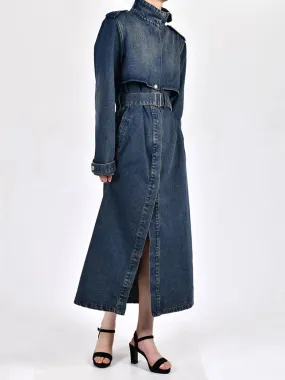 Women's Modern Classic Denim Midi Long Coat